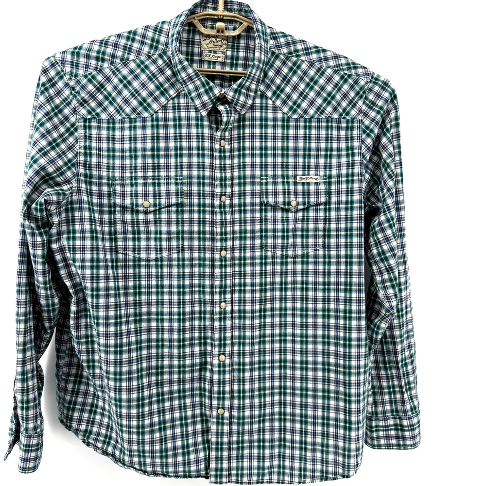 Lucky Brand Mens XXL Pearl Snap Shirt Plaid Grn/Blue Western Wear Casual‎ Cowboy - Picture 3 of 10